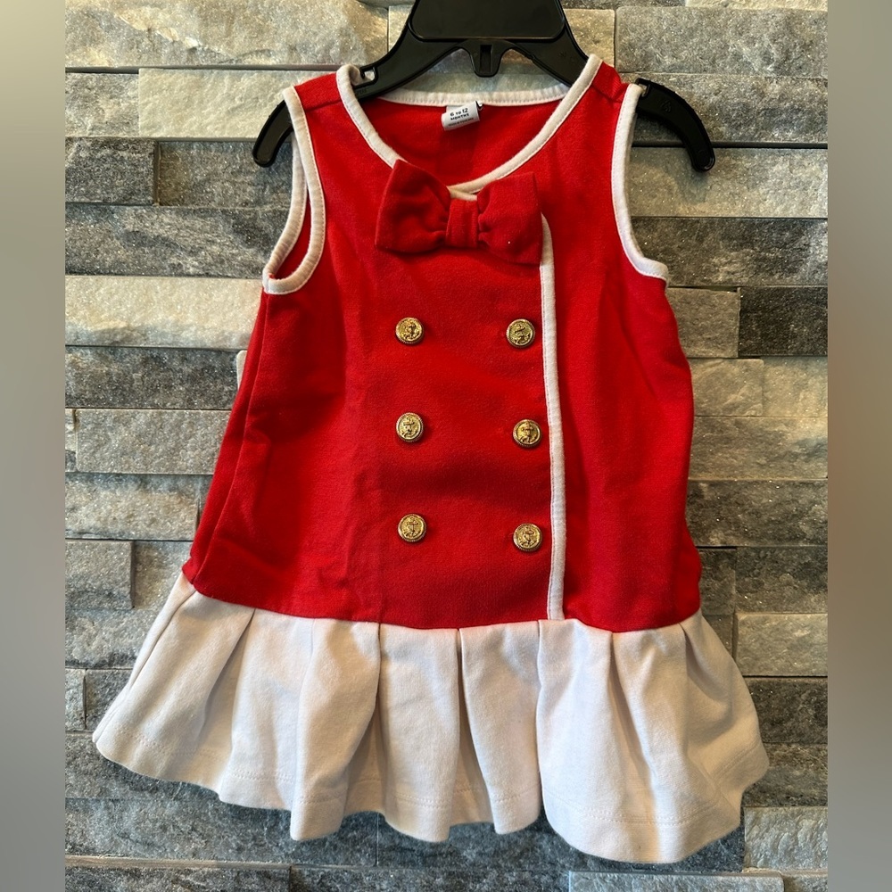 Janie and Jack Riviera Resort Dress with Bow EUC Girls Red with White